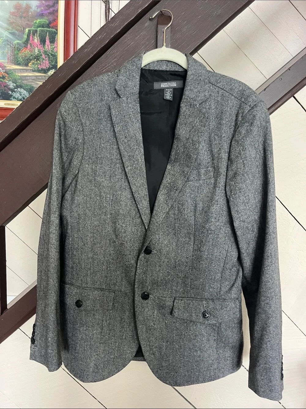 Kenneth Cole Reaction Gray Single-Breasted Notch Lapel Blazer